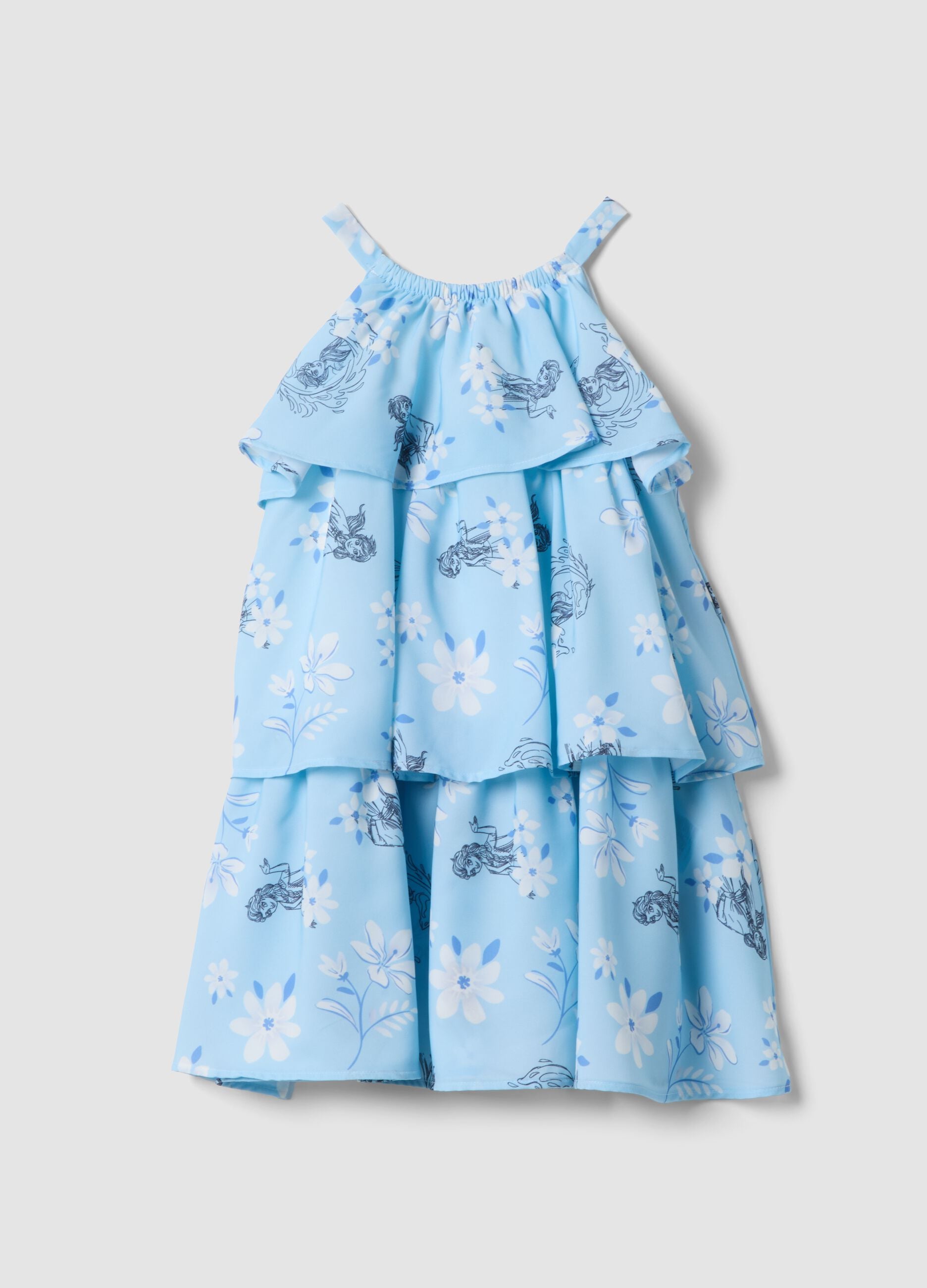 Light blue ruffle dress with floral print