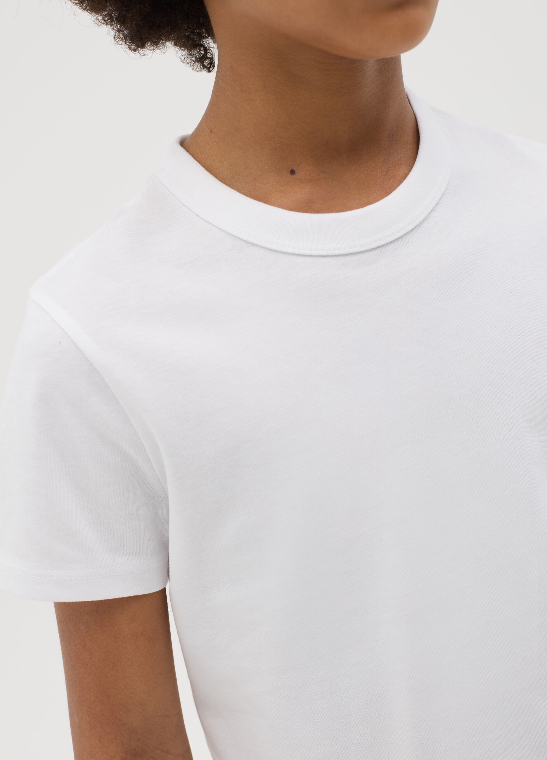 White short-sleeve pure cotton T-shirt for girls
