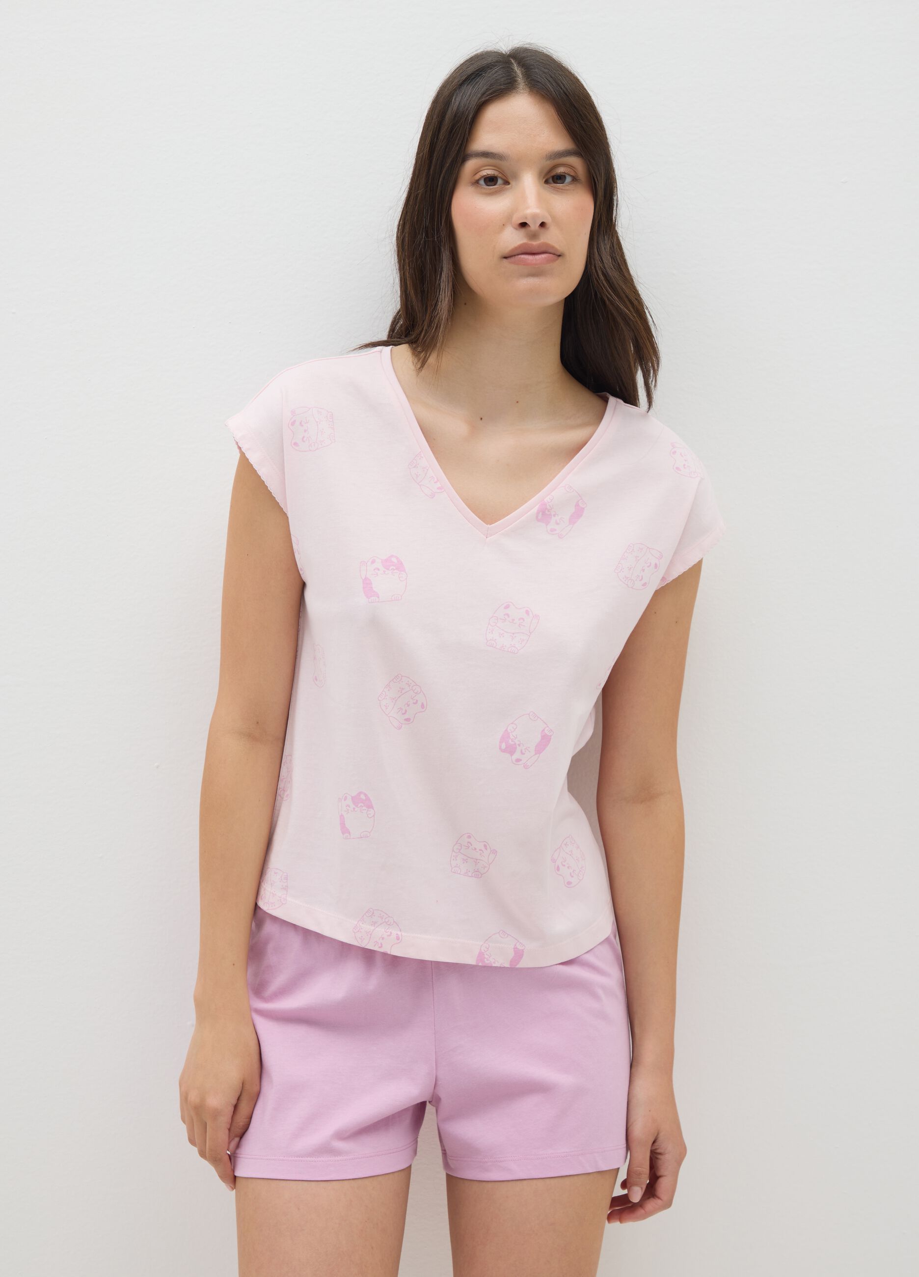 Women's pink pure cotton regular fit pyjama set