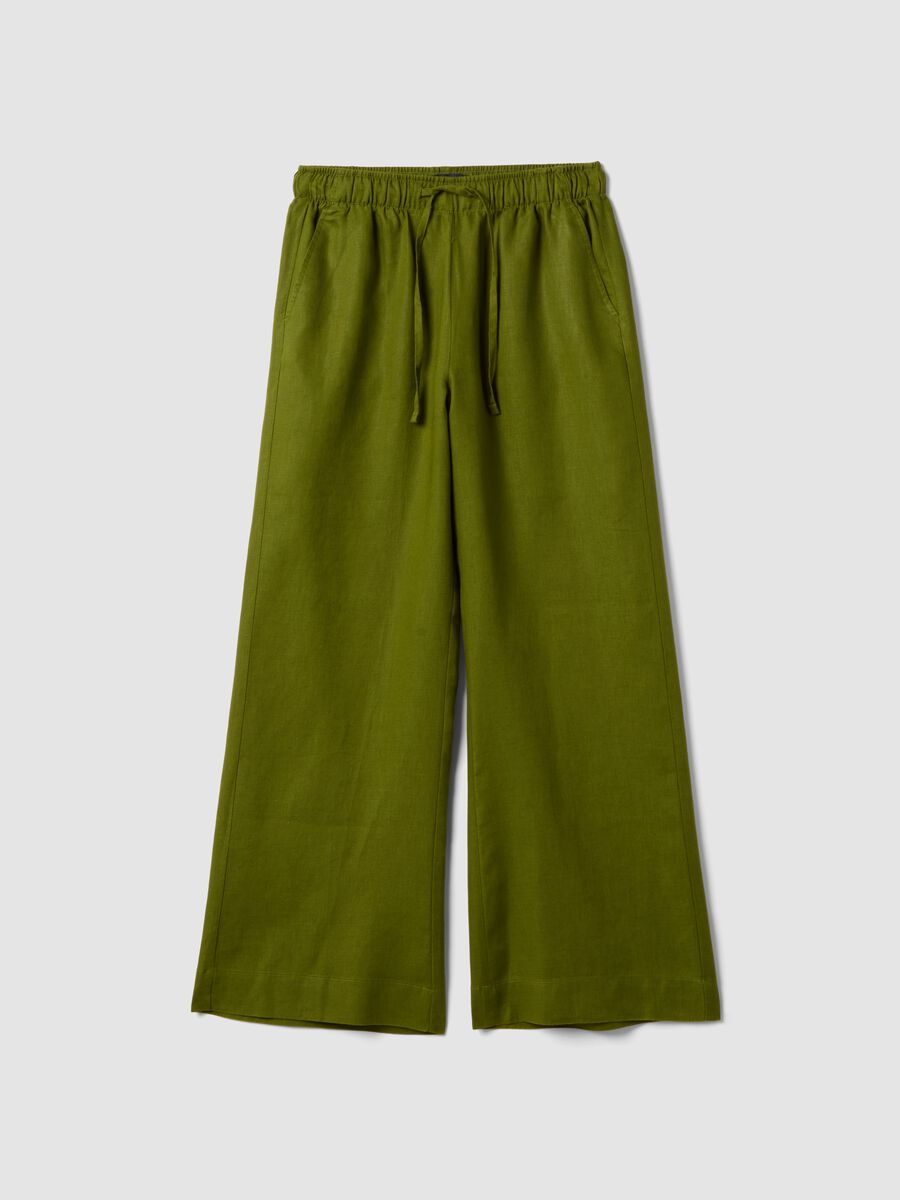 Pantaloni verdi in puro lino con coulisse straight fit_0