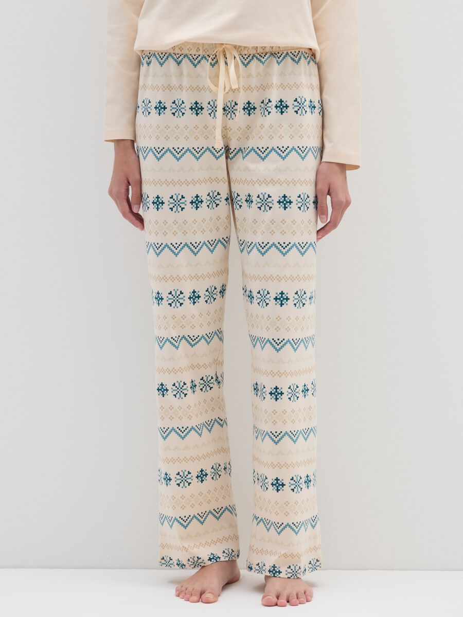 Beige pure cotton pyjamas with regular fit and prints_3