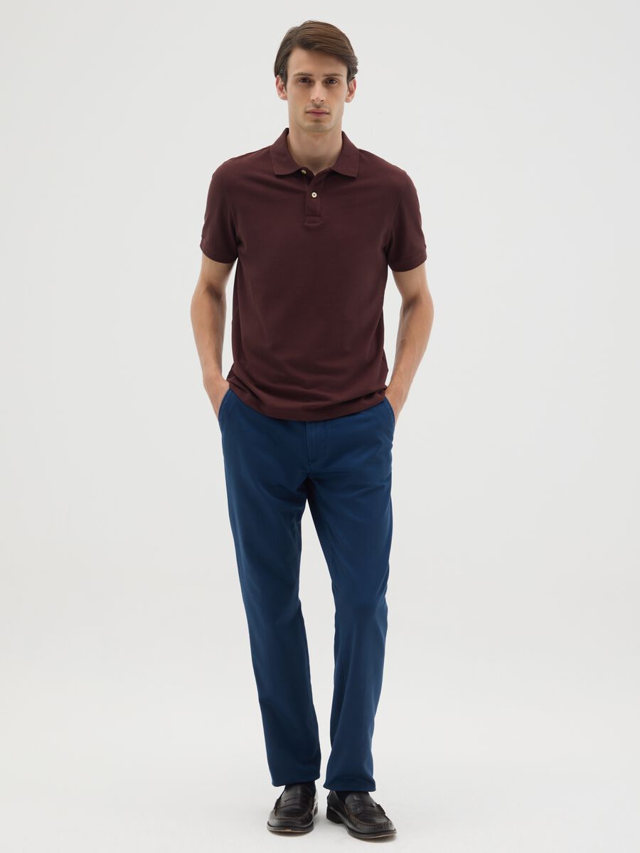 Blue cotton slim fit trousers_0