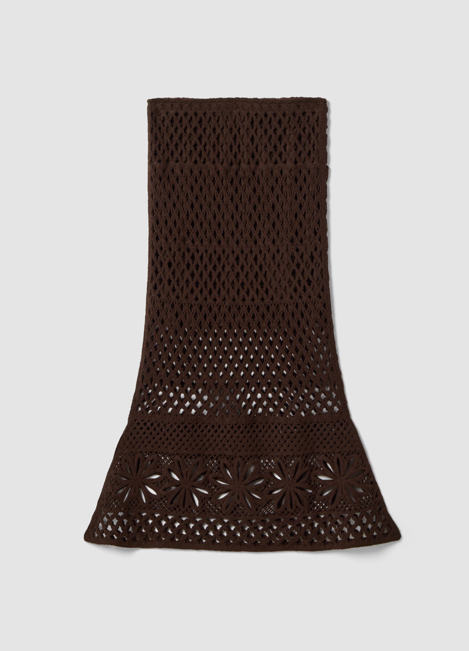 Brown cotton-blend maxi skirt, regular fit with knitted design