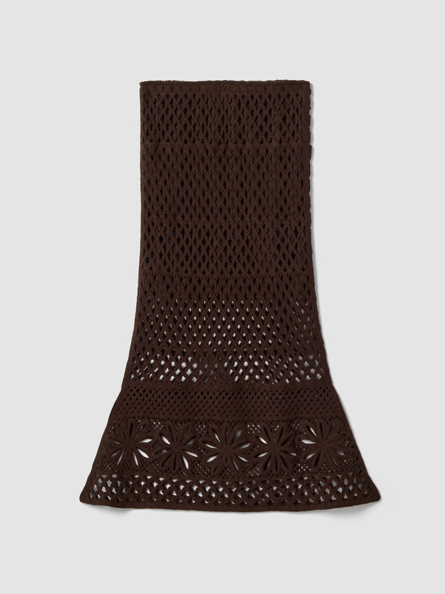 Gonna lunga in misto cotone marrone regular fit con design a maglia_4