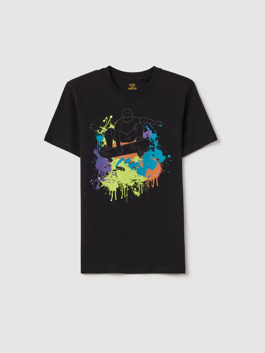 Cotton T-shirt with skater boy print_3