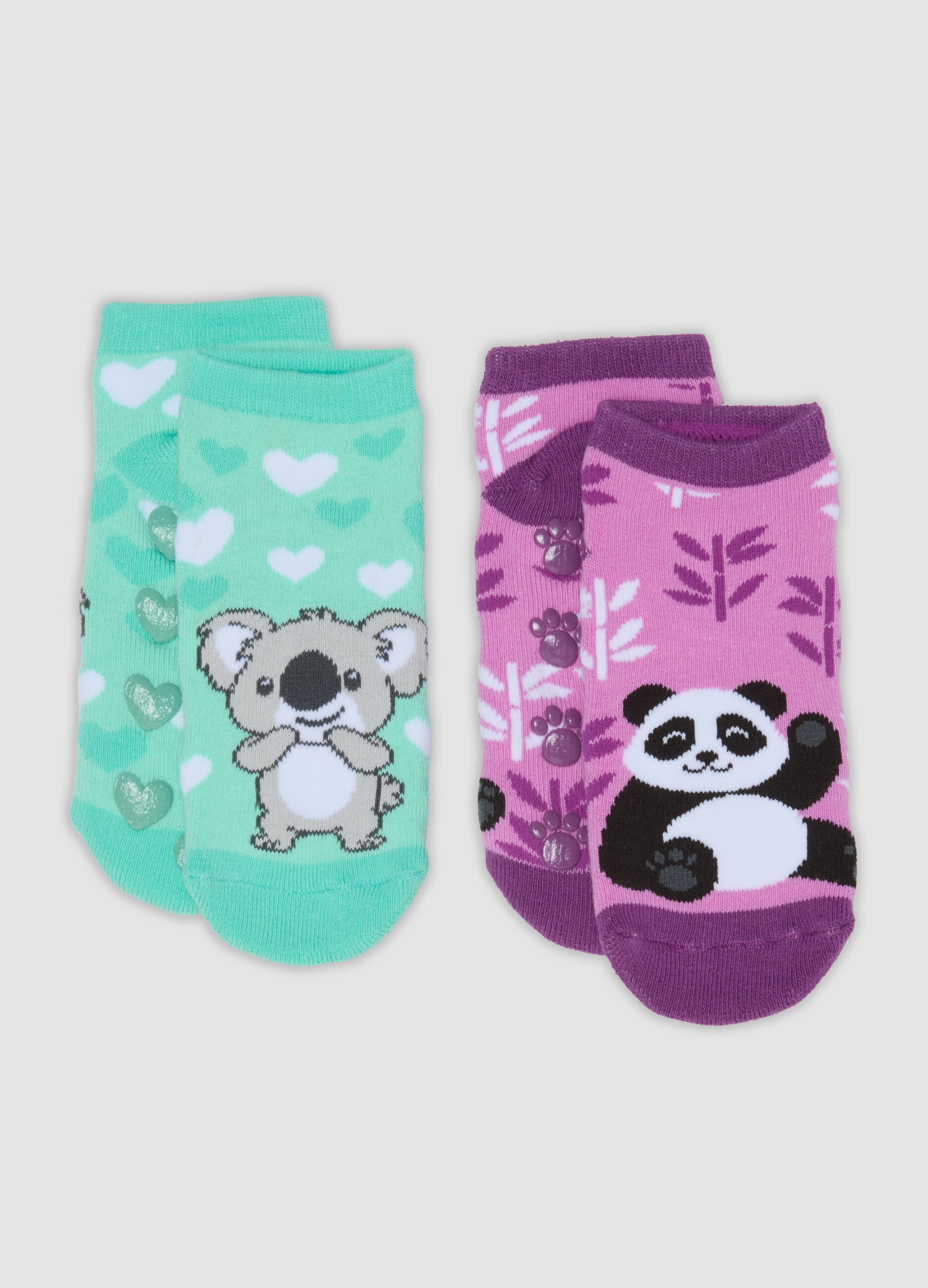 2-pack of short stretch organic cotton socks with panda and koala print