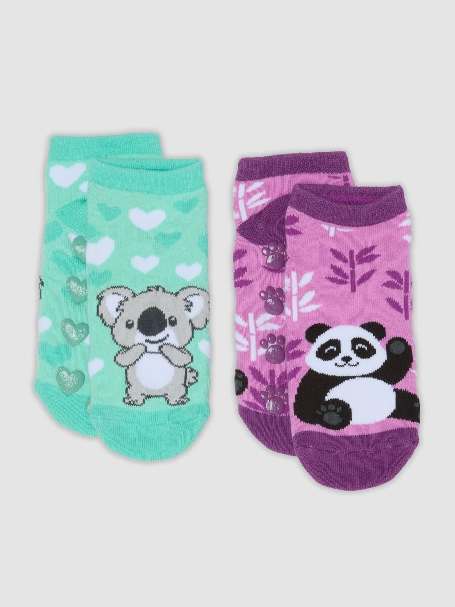 Bipack di calze corte in cotone organico elasticizzato con stampa panda e koala_0