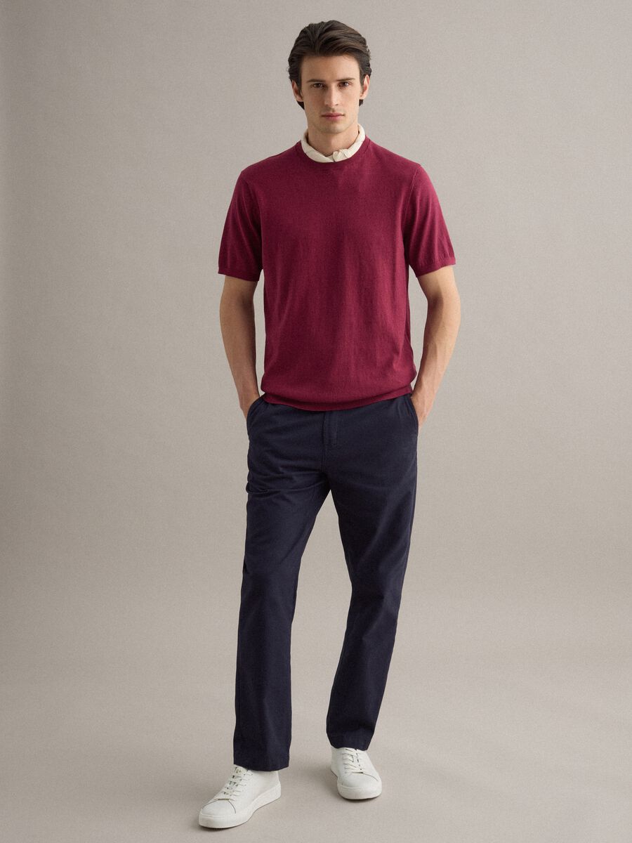 T-shirt a maniche corte in misto cotone, lino e seta rossa regular fit_2