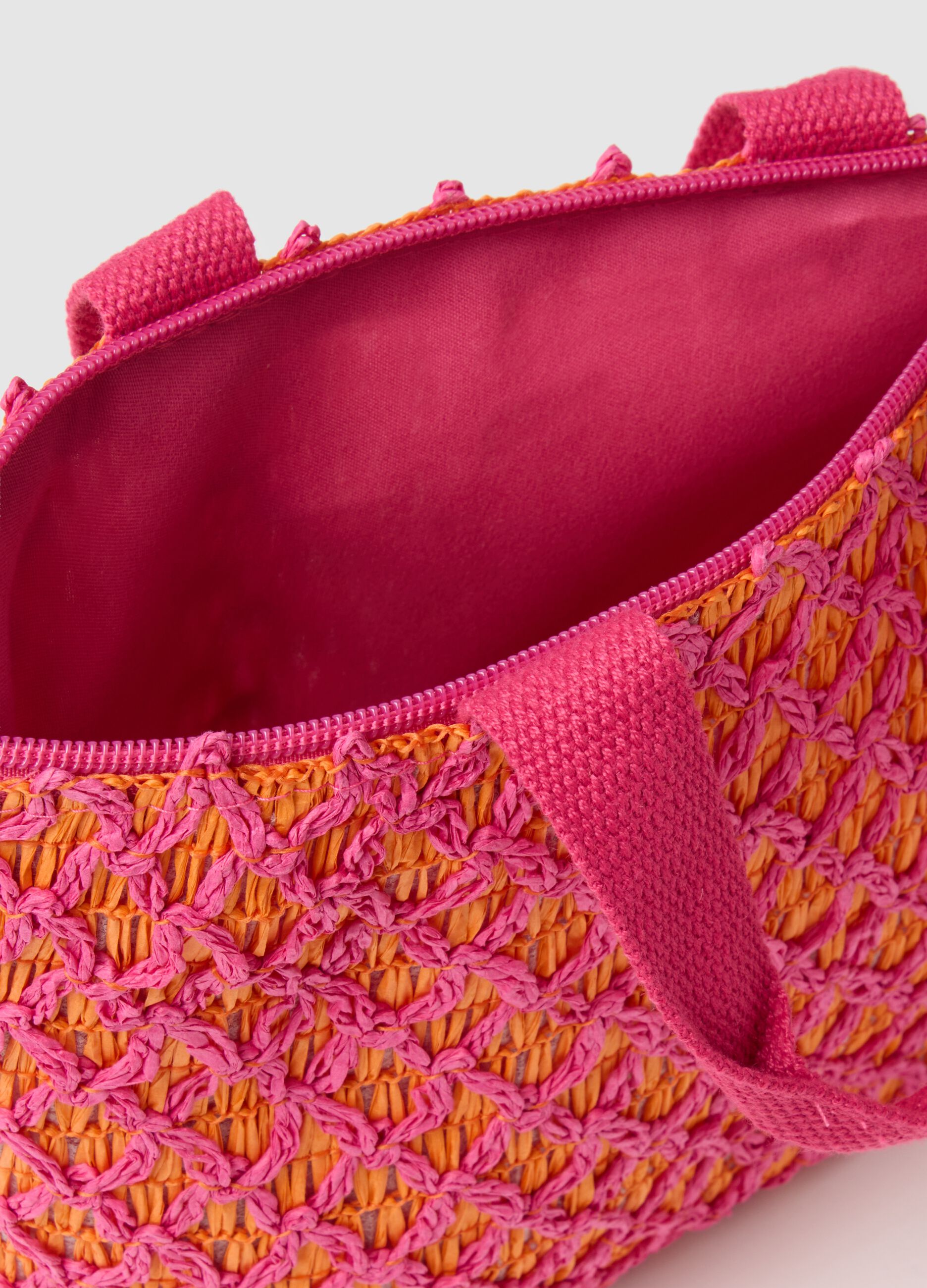 Maxi bag in fuchsia and orange raffia
