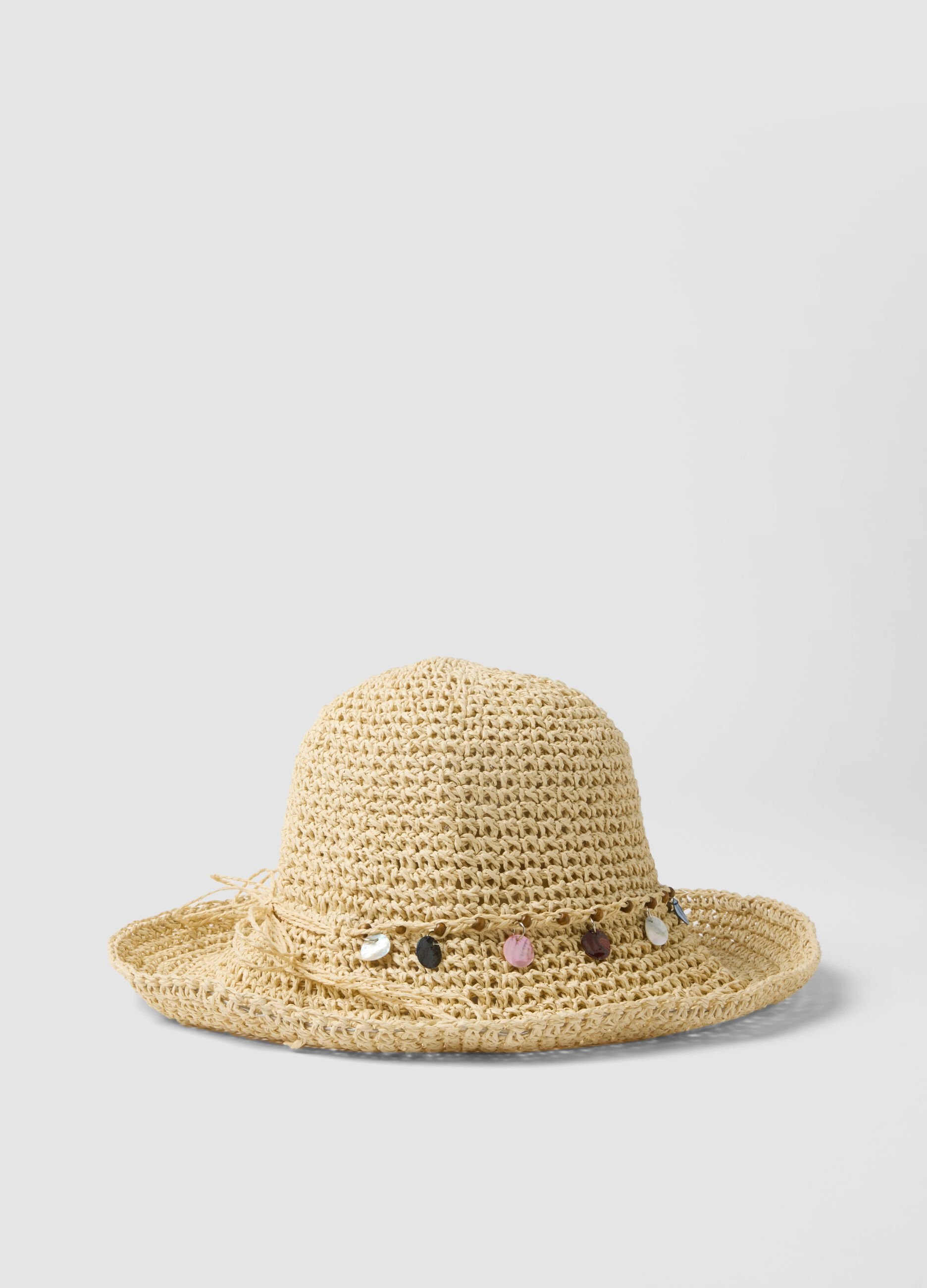 Beige cloche hat in pure paper fabric with stones