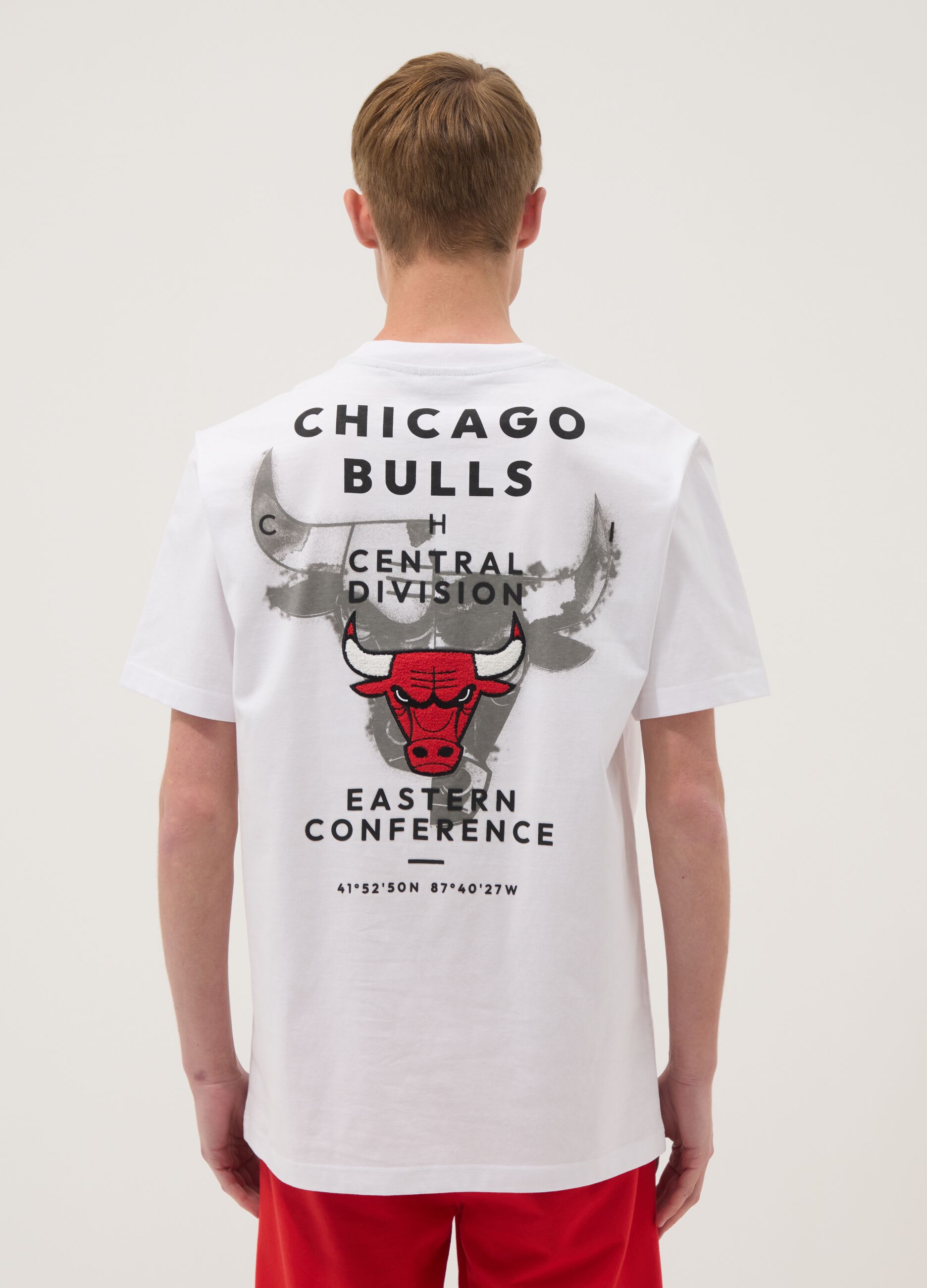 White pure cotton T-shirt with front print, oversized fit
