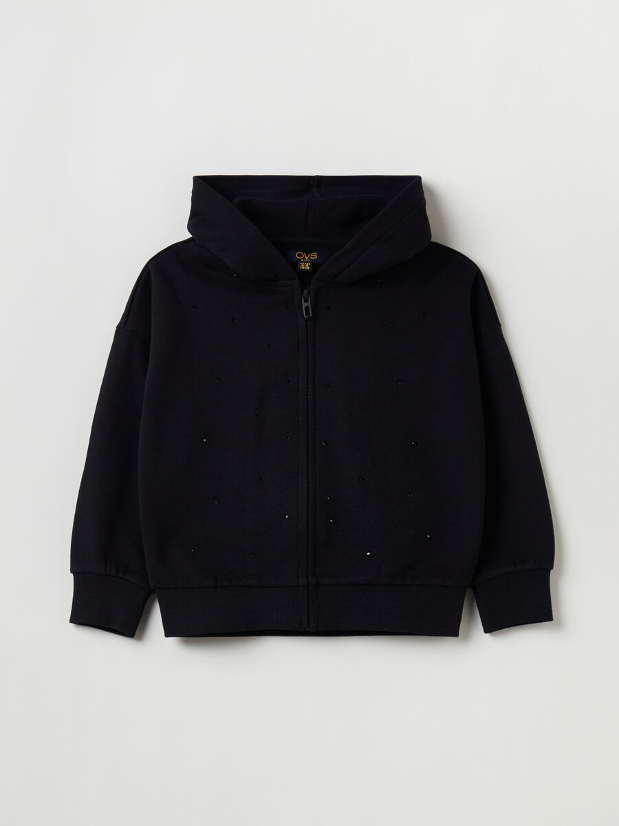 Full-zip in felpa con cappuccio e strass_0