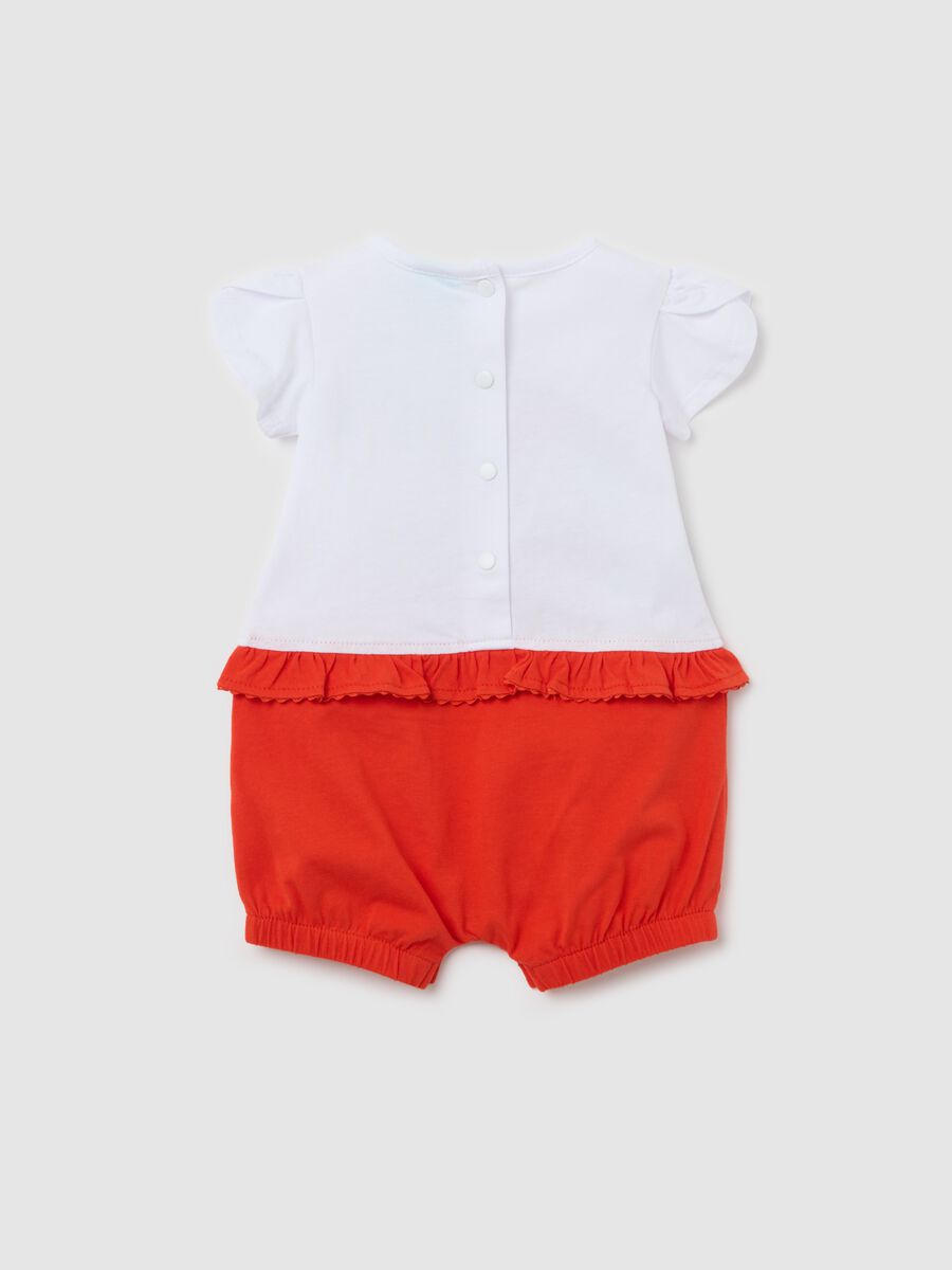 Tutina con motivo Minnie in cotone bianco e rosso_1