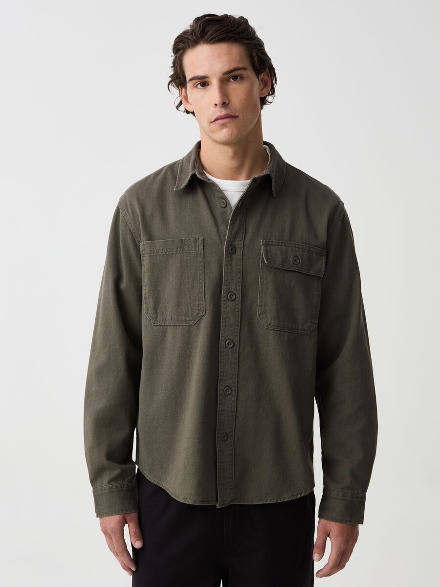 Shacket in cotton twill with pockets_1