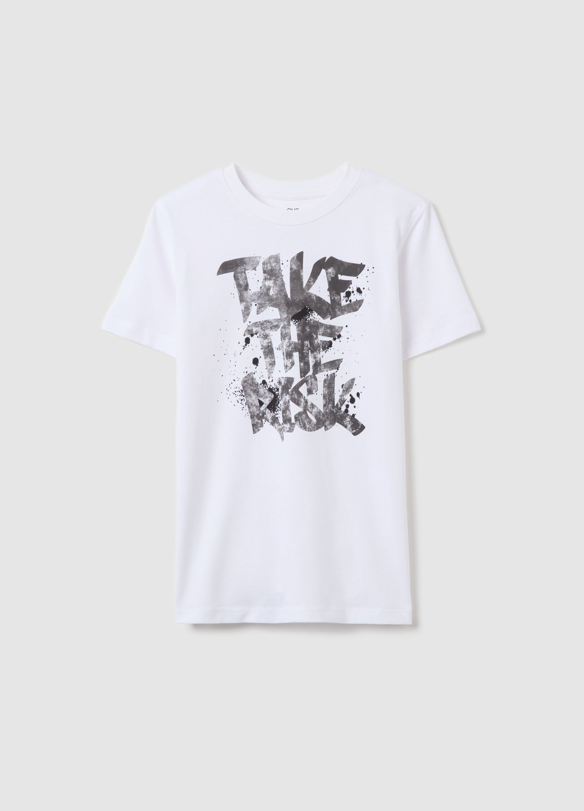 Cotton T-shirt with "TAKE THE RISK" print