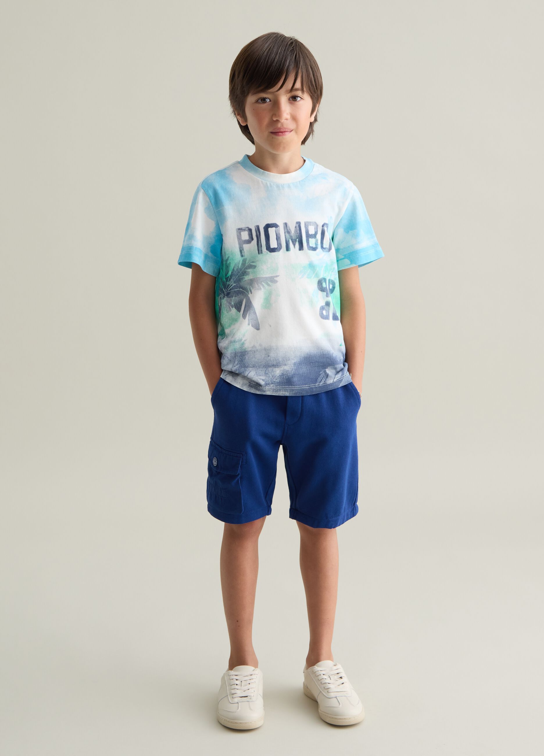 Boys' blue baggy pure cotton shorts