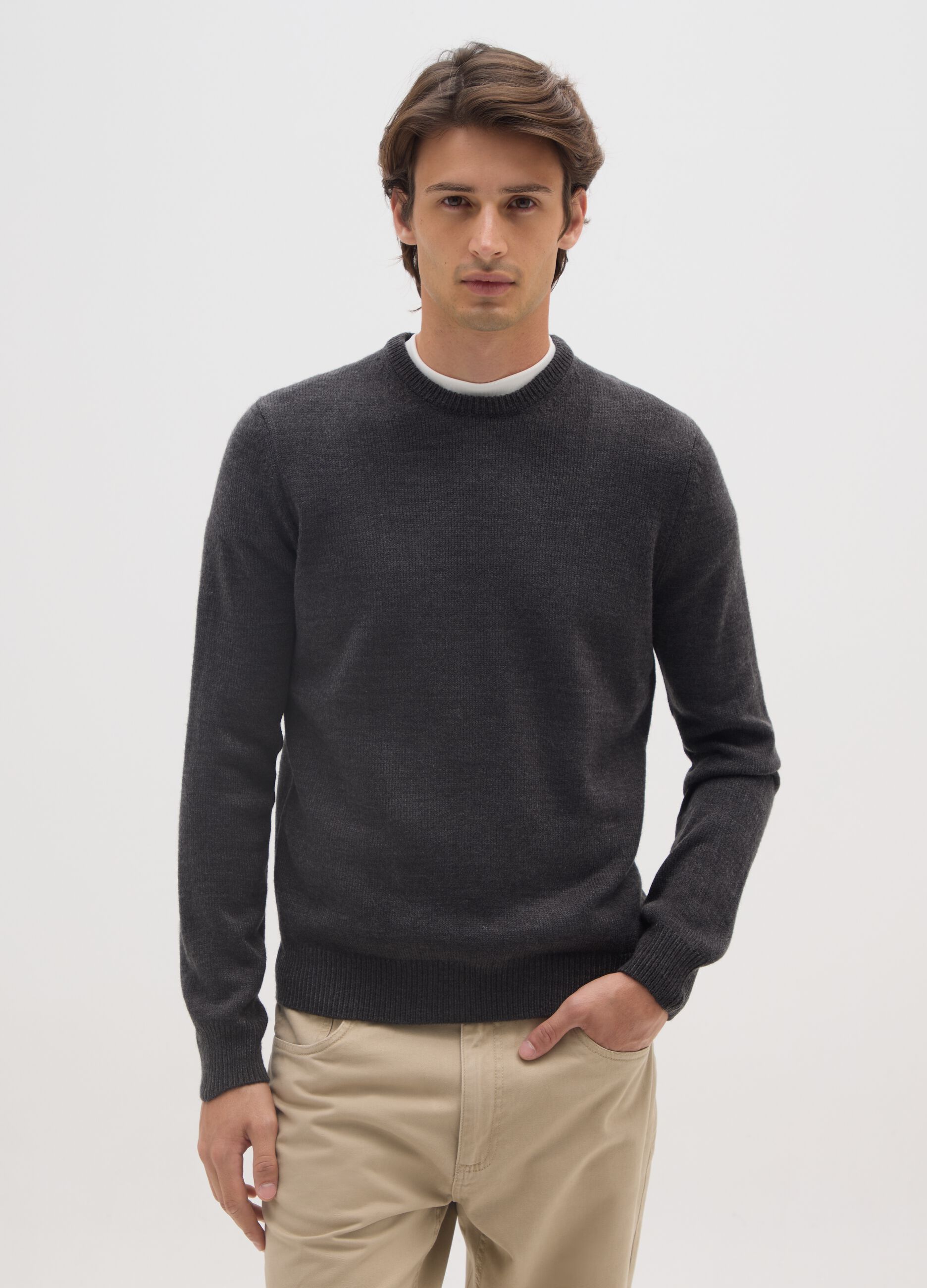 Grey Crew-Neck Sweater Regular Fit
