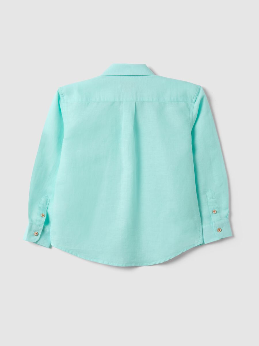 Camicia in misto lino azzurra da bambino regular fit con ricamo_1