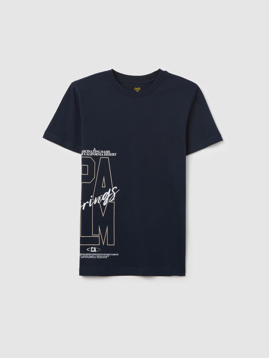 T-shirt da ragazzo in puro cotone blu notte regular fit con stampa_3