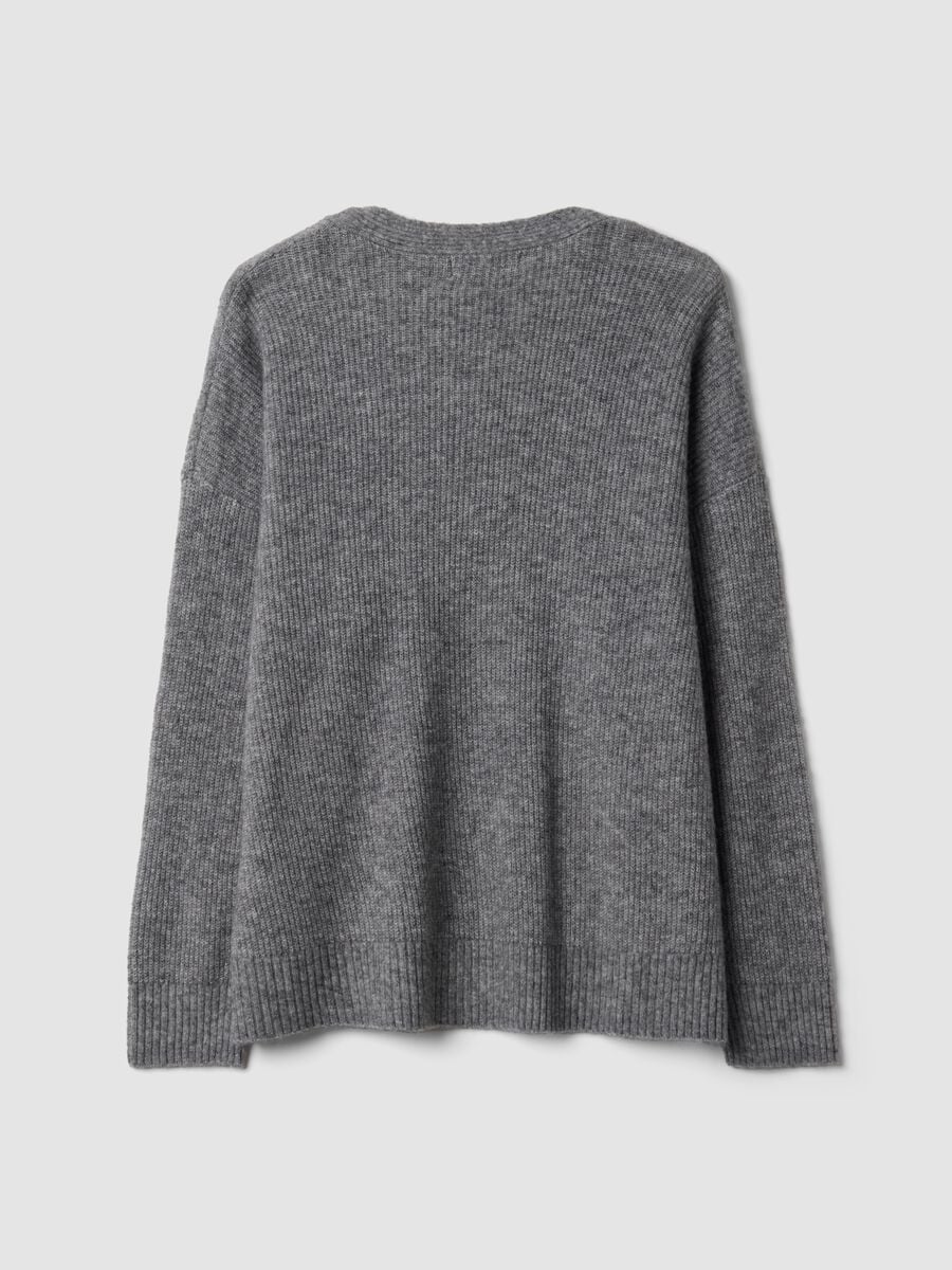 Cardigan grigio in tessuto elasticizzato con scollo profondo a V_6