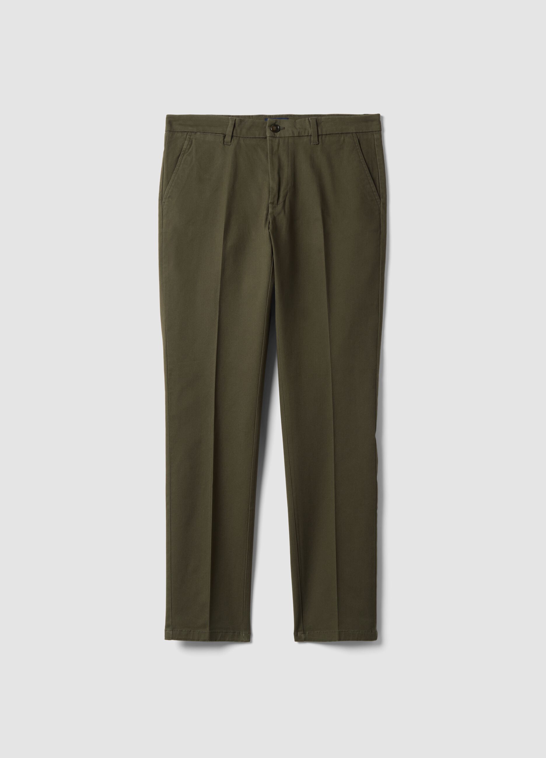Pantaloni chino verde in twill di cotone elasticizzato slim fit