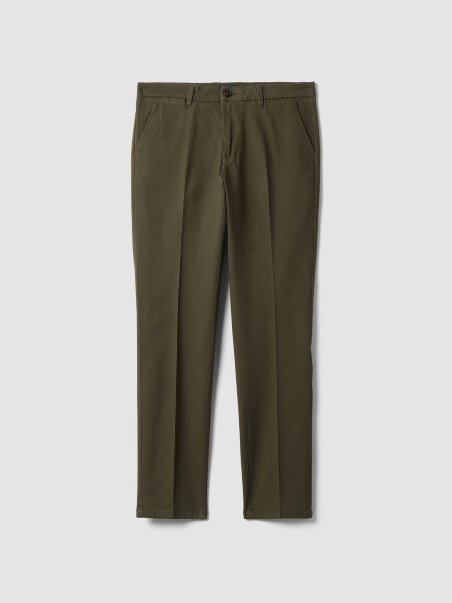 Pantaloni chino verde in twill di cotone elasticizzato slim fit_0