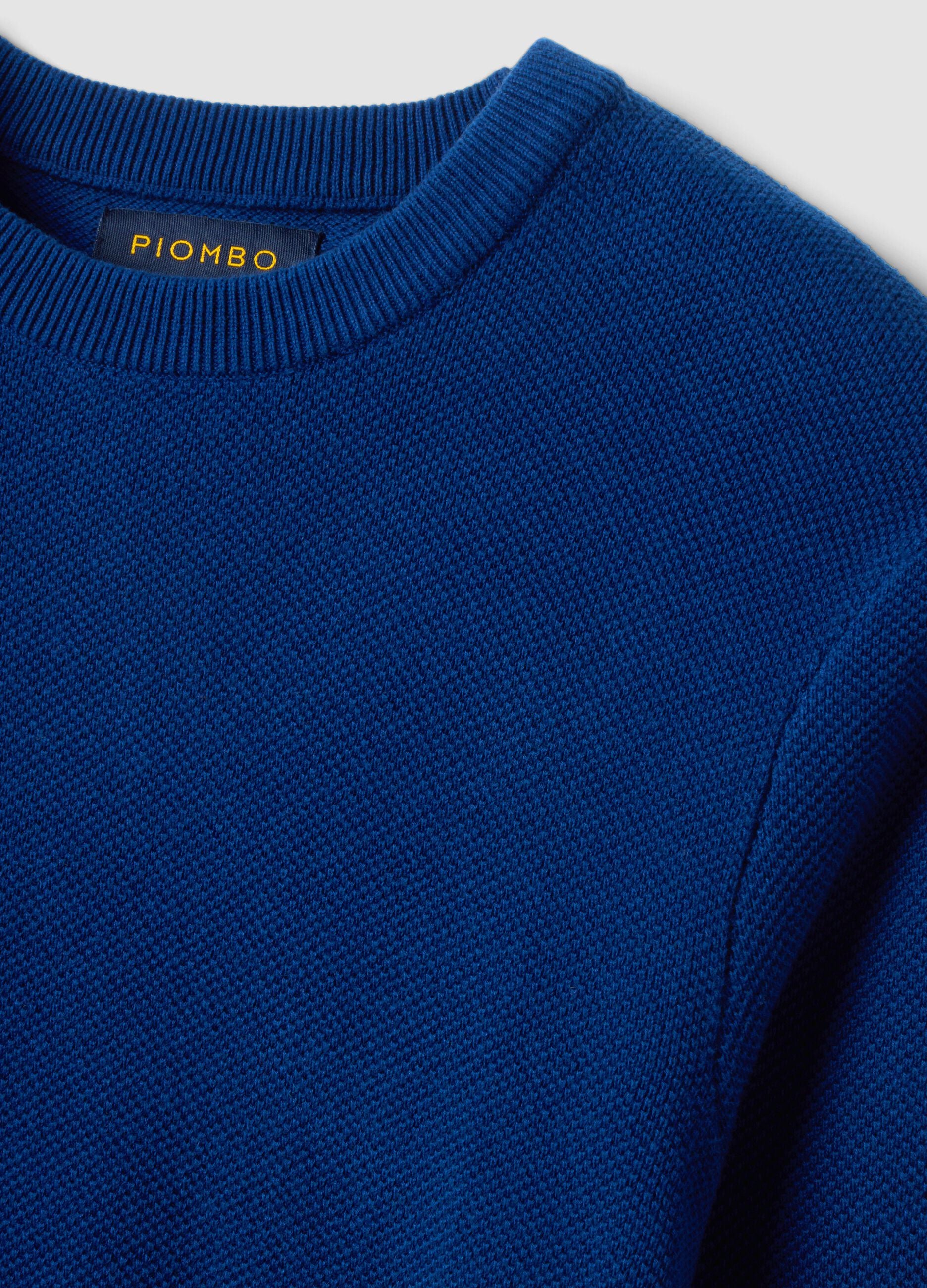 Blue pure cotton crew-neck jumper, regular fit