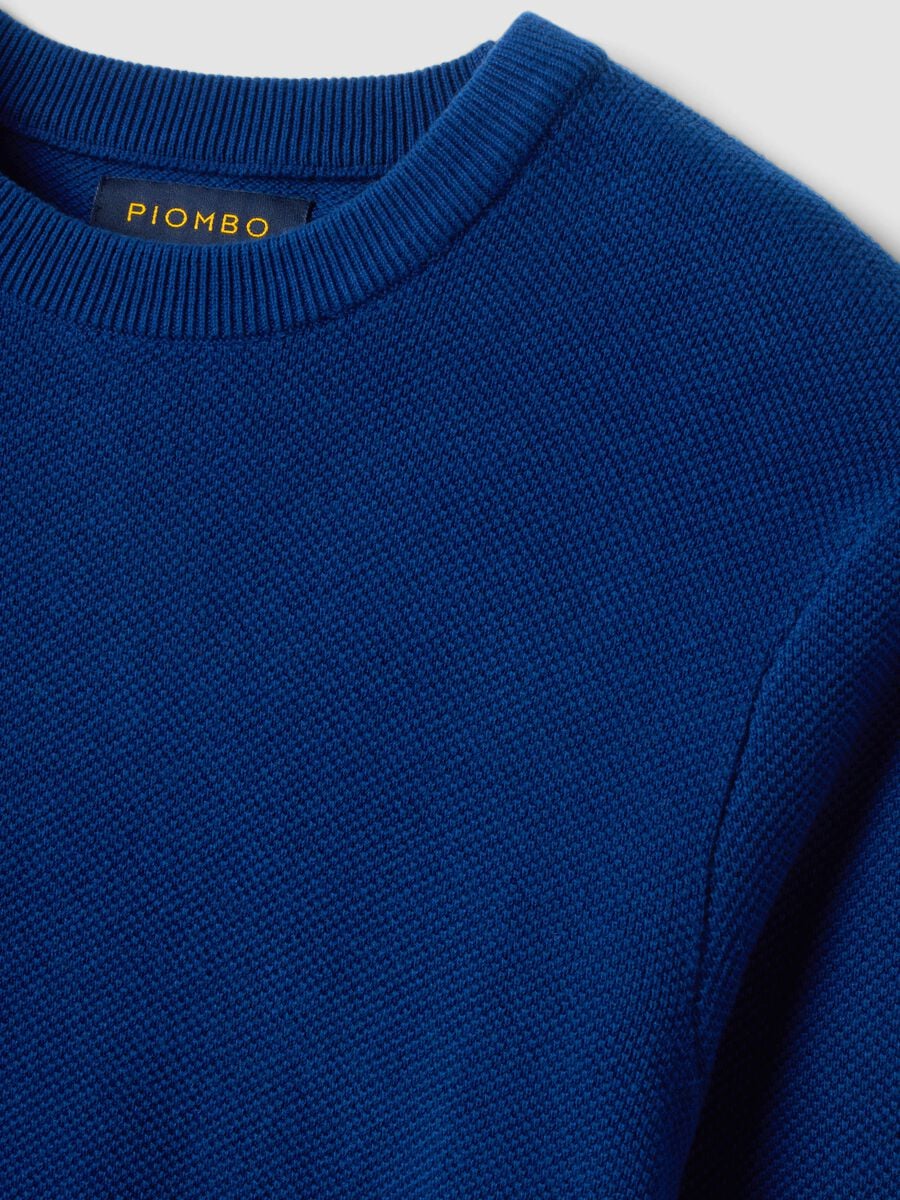 Maglia blu in puro cotone girocollo regular fit_5