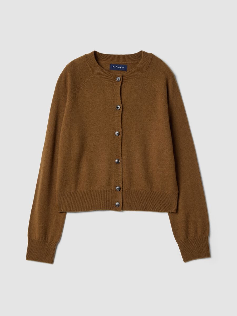 Brown pure wool crew-neck cardigan, regular fit_0