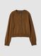 Brown pure wool crew-neck cardigan, regular fit_0