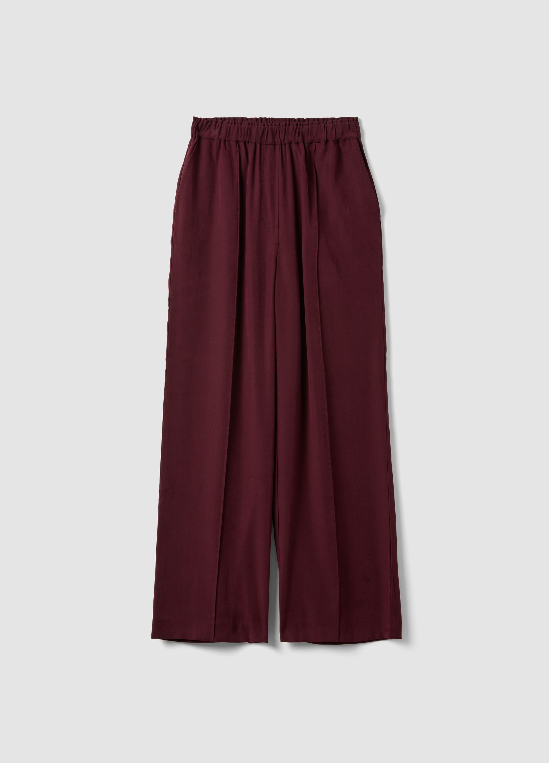 Red viscose-blend wide-leg joggers