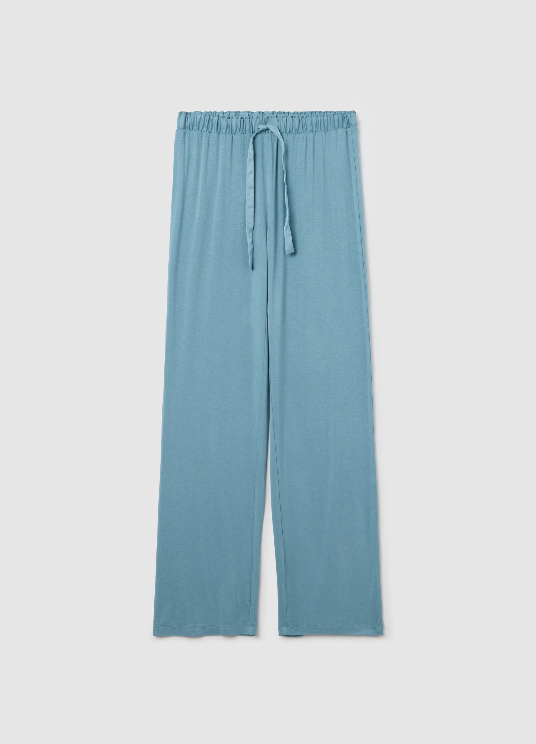 Blue pyjama trousers with drawstring