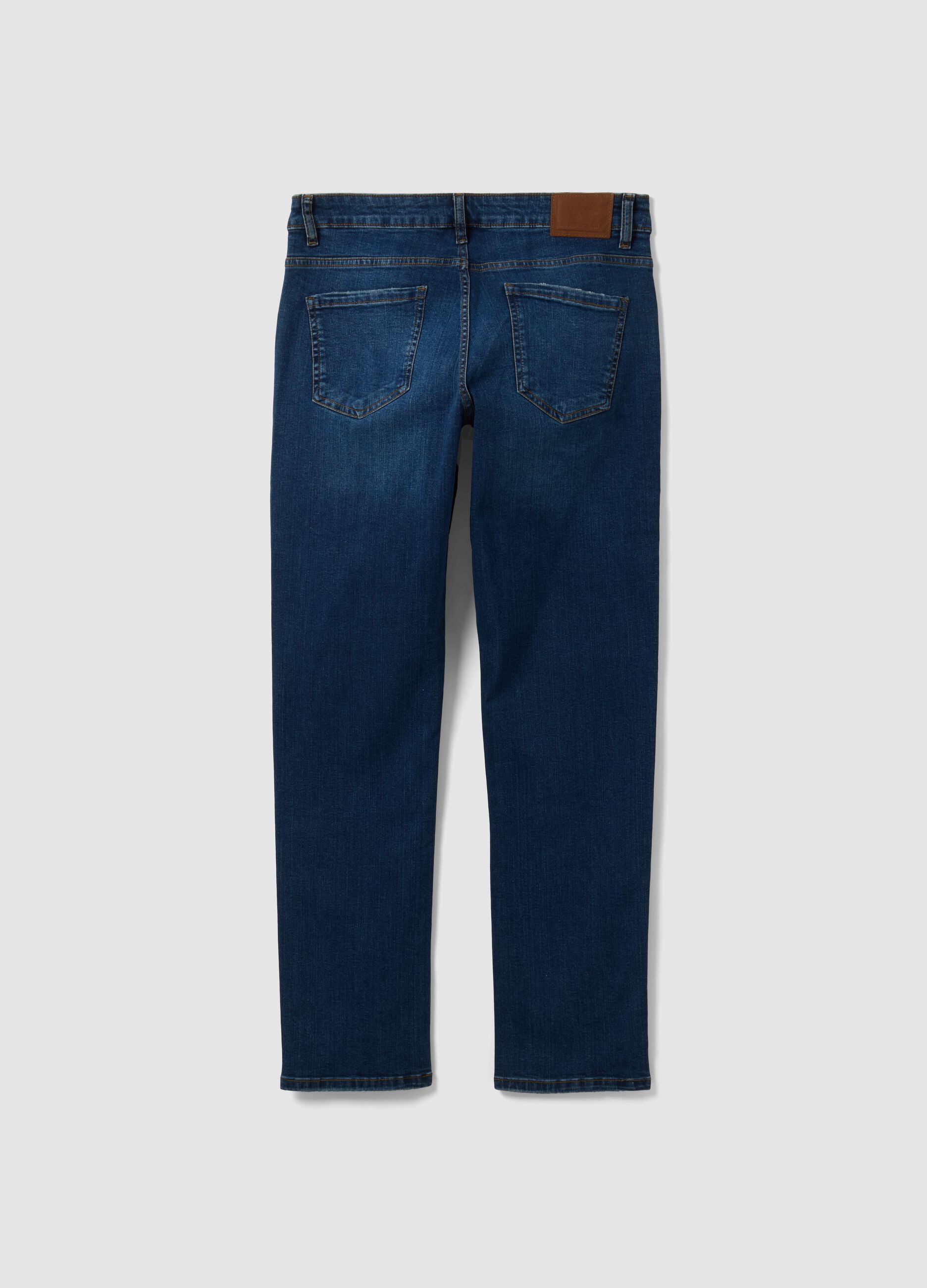 Dark blue stretch cotton denim jeans, regular fit