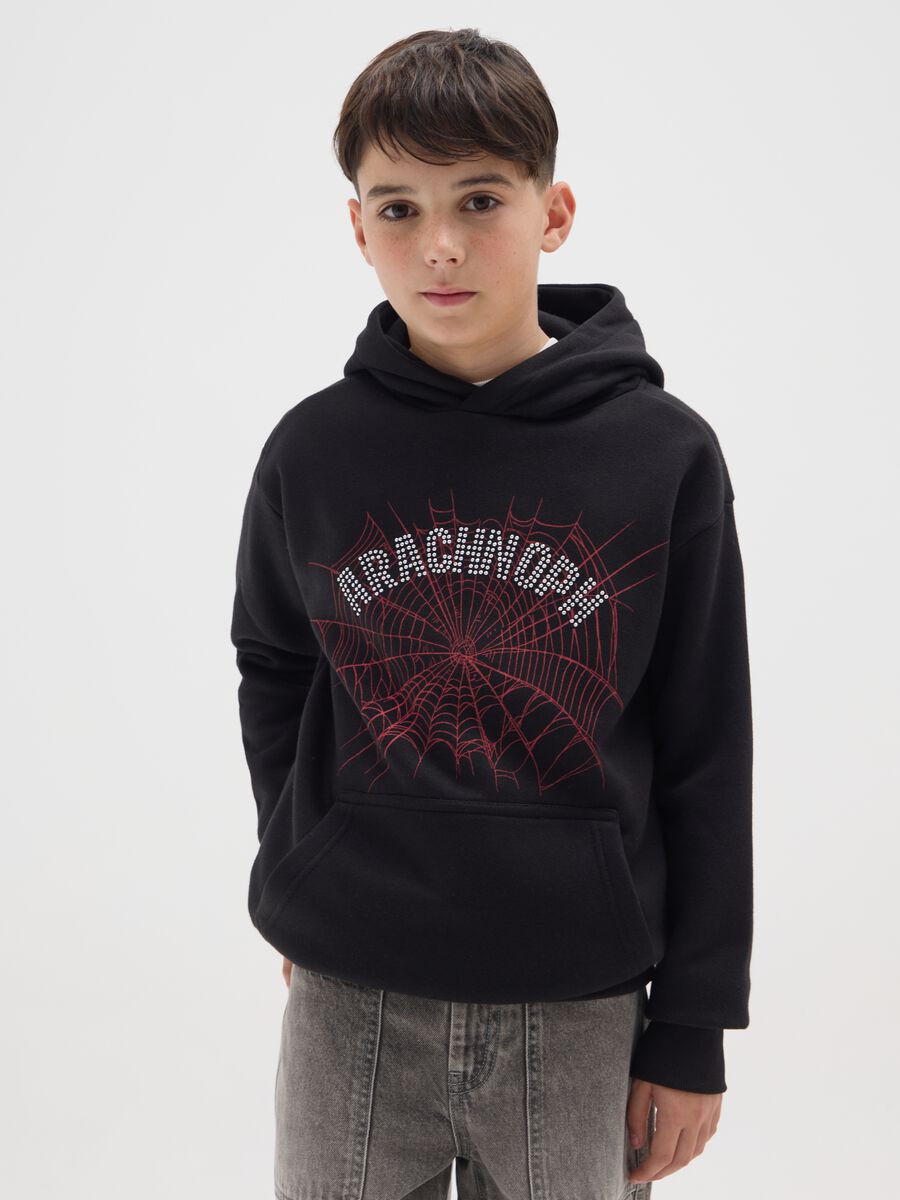 Black regular fit cotton blend kids' hoodie_0