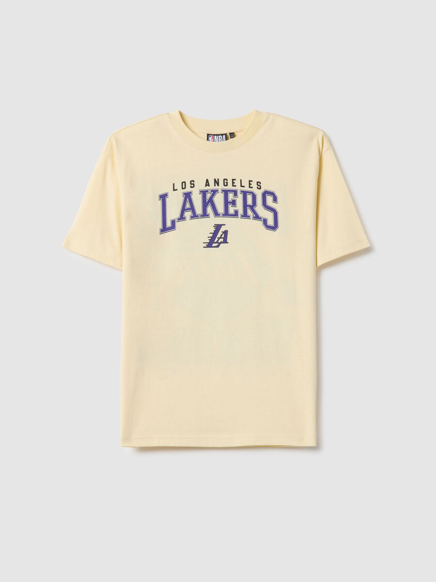 Kids' beige pure cotton T-shirt regular fit with Lakers logo_3