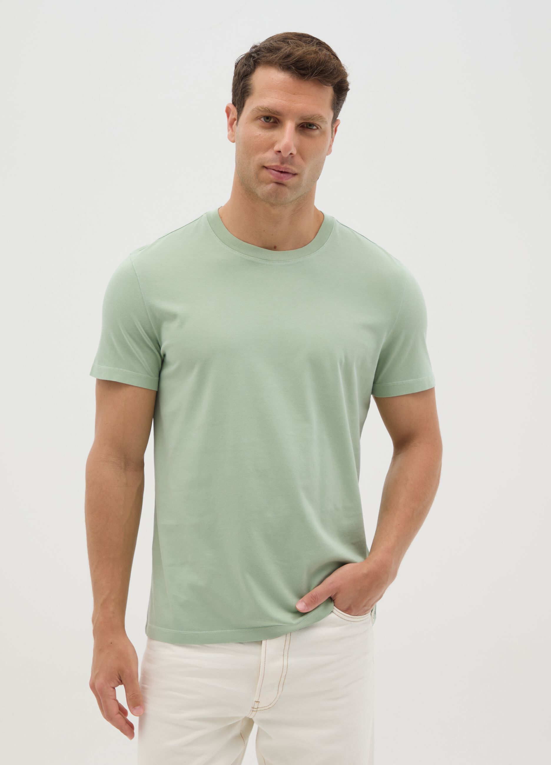 T-shirt da uomo in puro cotone verde regular fit