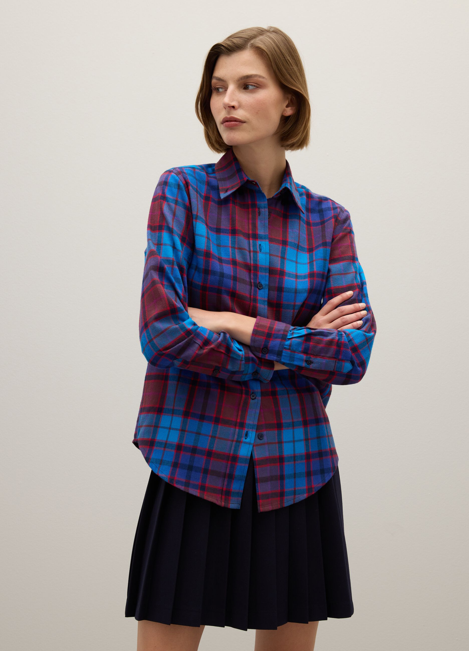 Multicoloured check shirt in pure cotton flannel