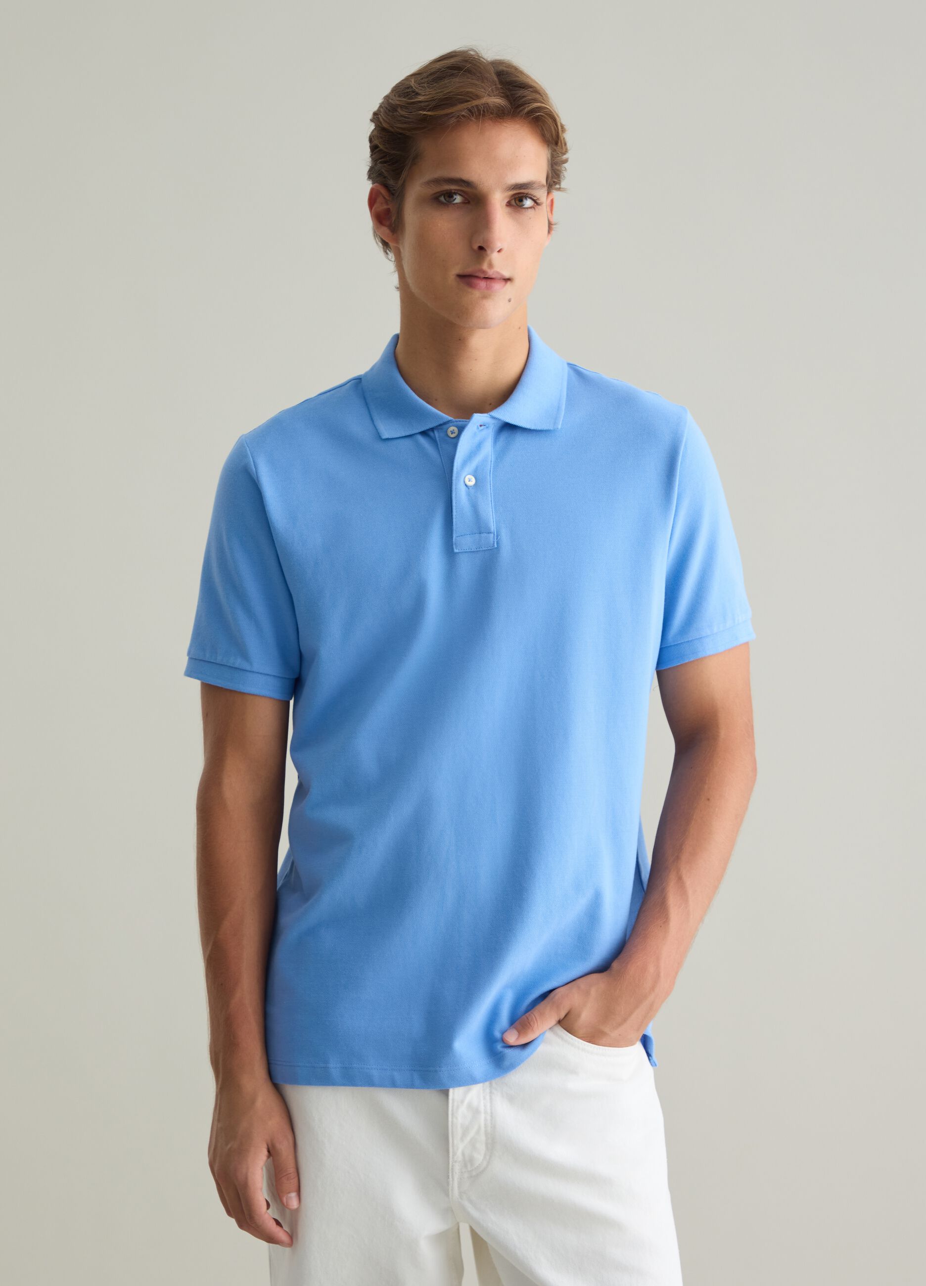 Polo da uomo in puro cotone Supima azzurro regular fit