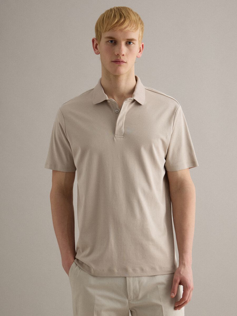 Beige regular fit pure cotton polo_1