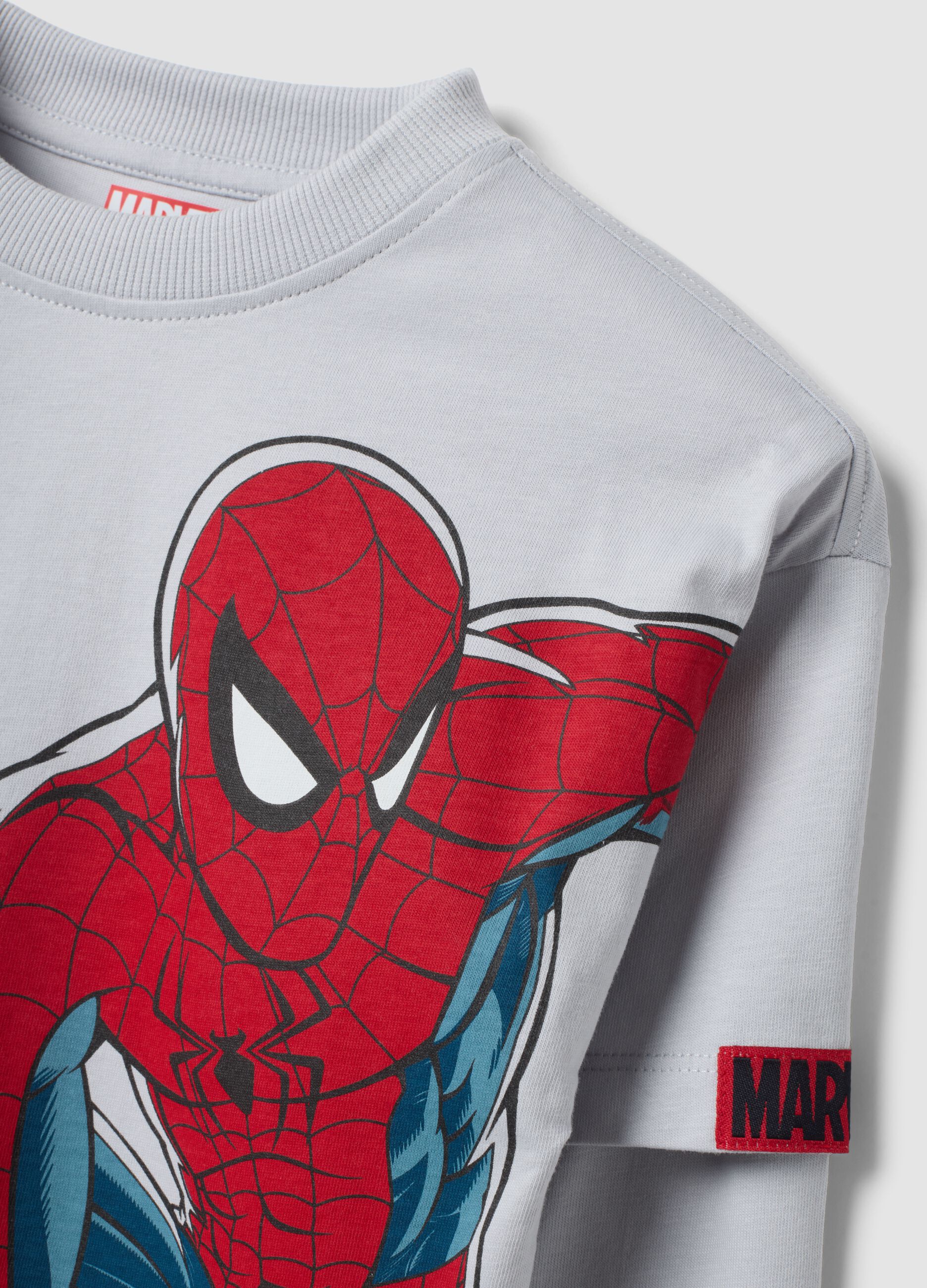 Grey long-sleeved pure cotton T-shirt with MARVEL Spider-Man print for boys