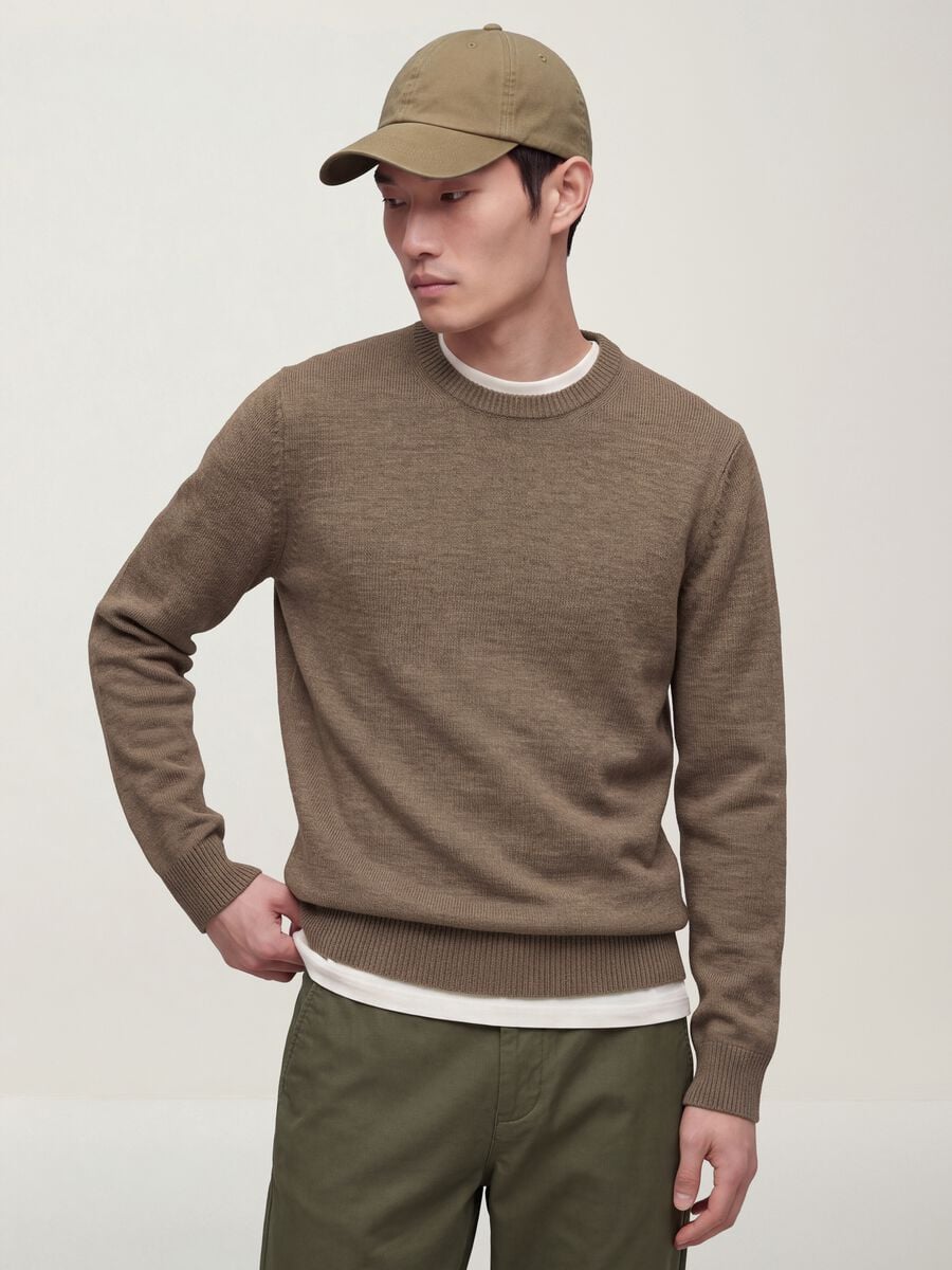 Maglia marrone girocollo in jersey knit regular fit_0