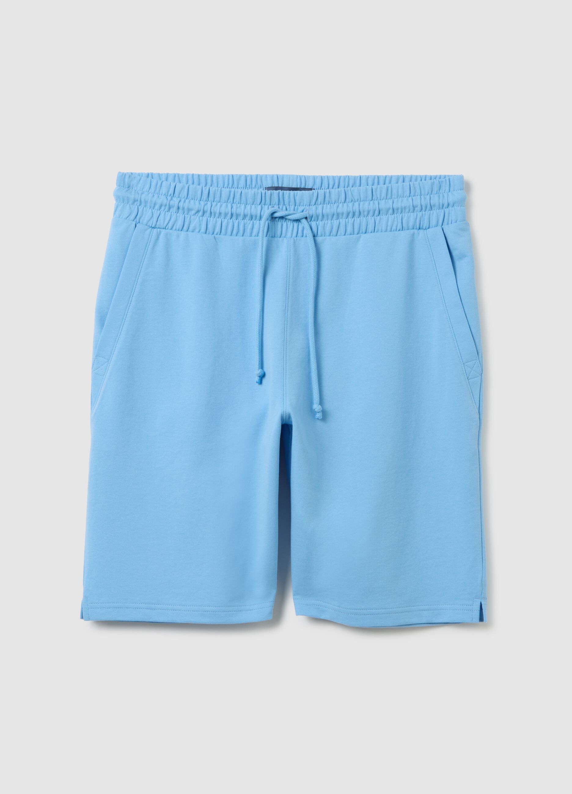 Men's regular fit sky blue cotton blend shorts with back pocket