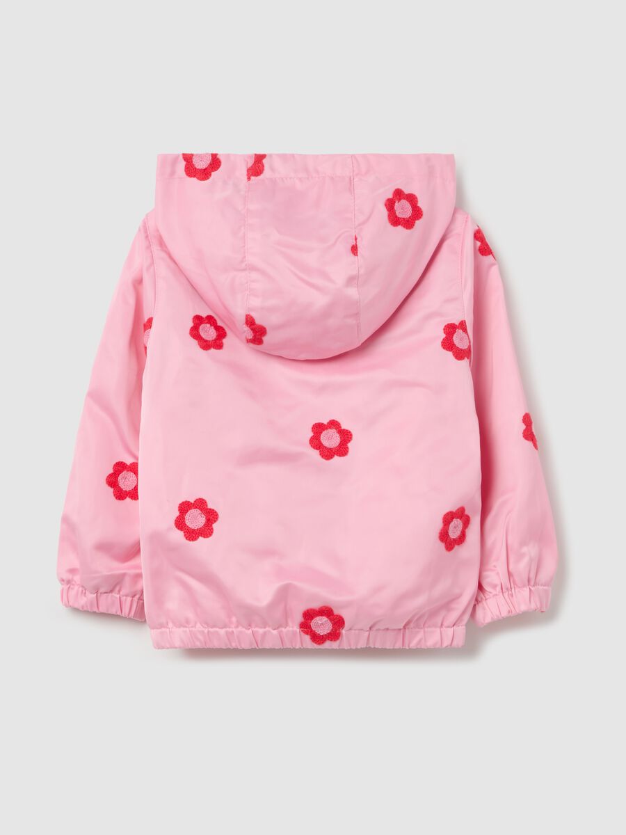 Waterproof jacket with hood and flowers embroidery_1