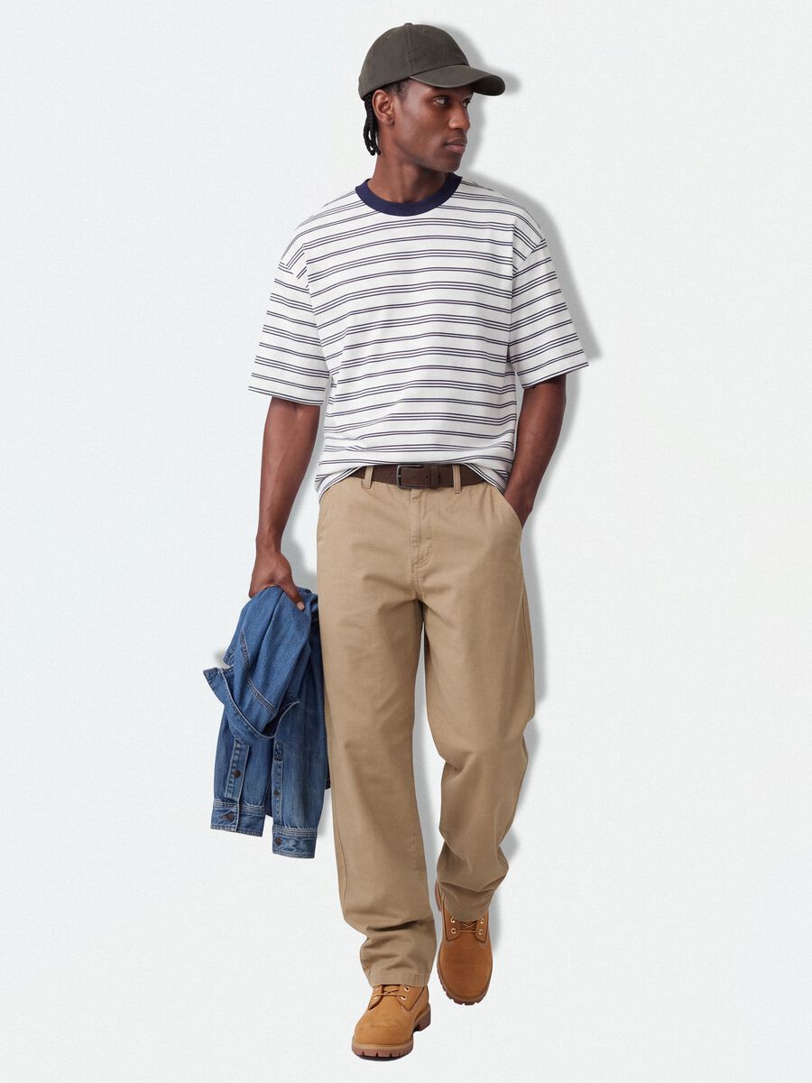 T-shirt blu a righe in puro cotone boxy fit_1