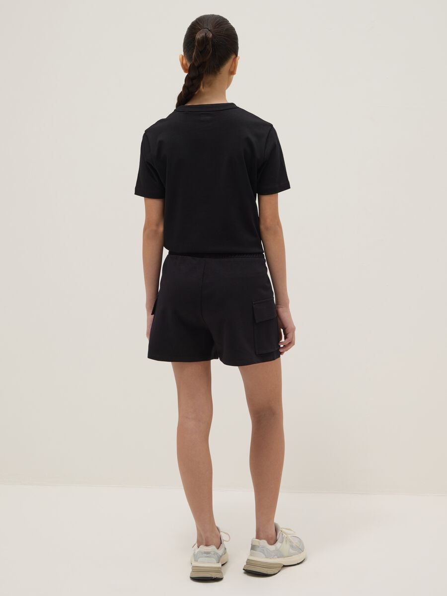 Girls' black cotton blend cargo shorts relaxed fit_1