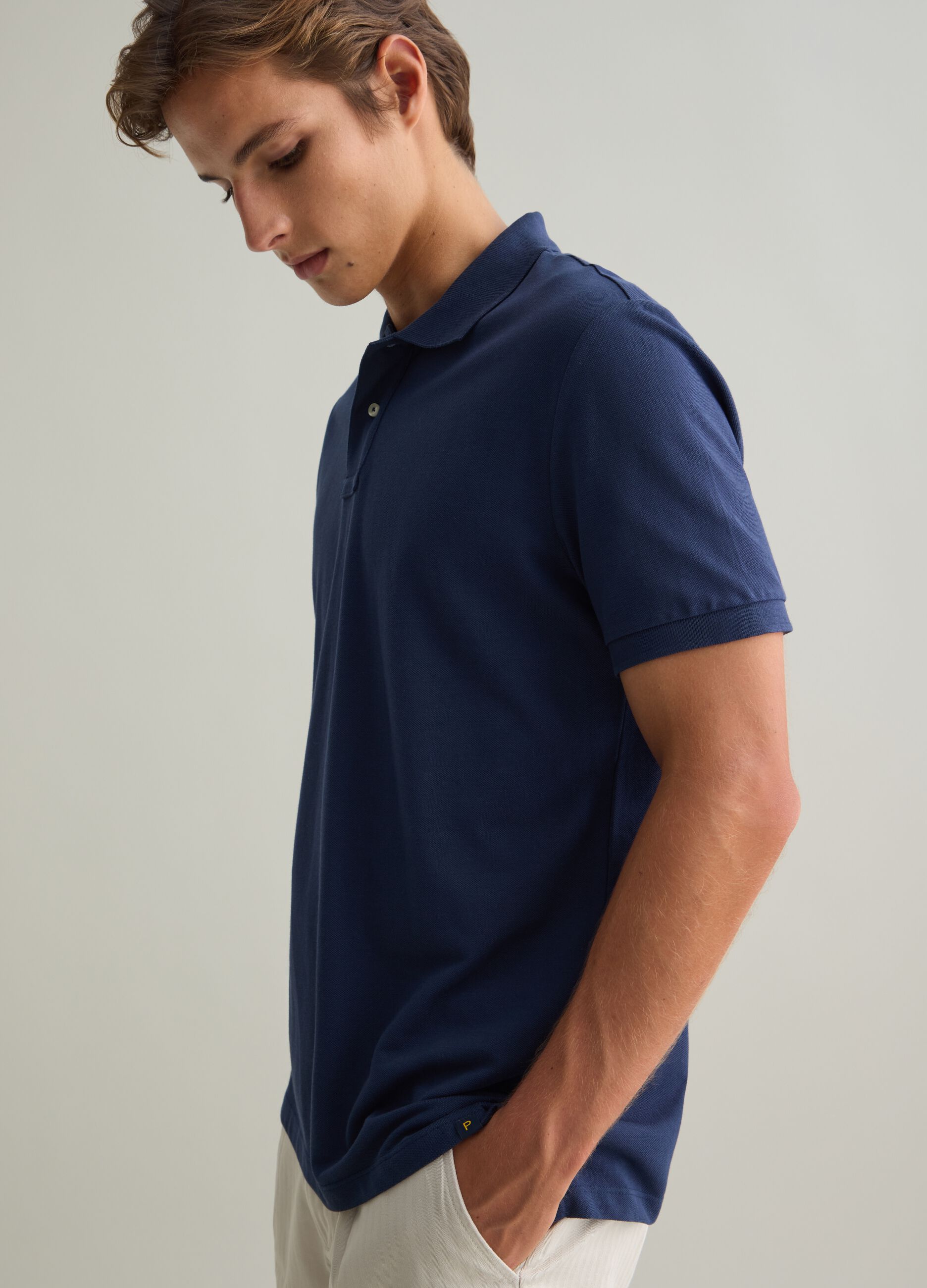 Polo da uomo in puro cotone Supima blu regular fit