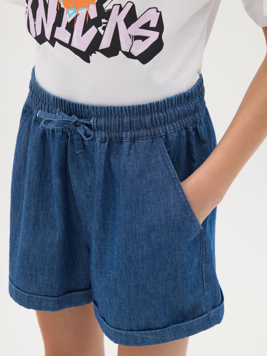 Shorts da ragazza in puro cotone denim regular fit_3