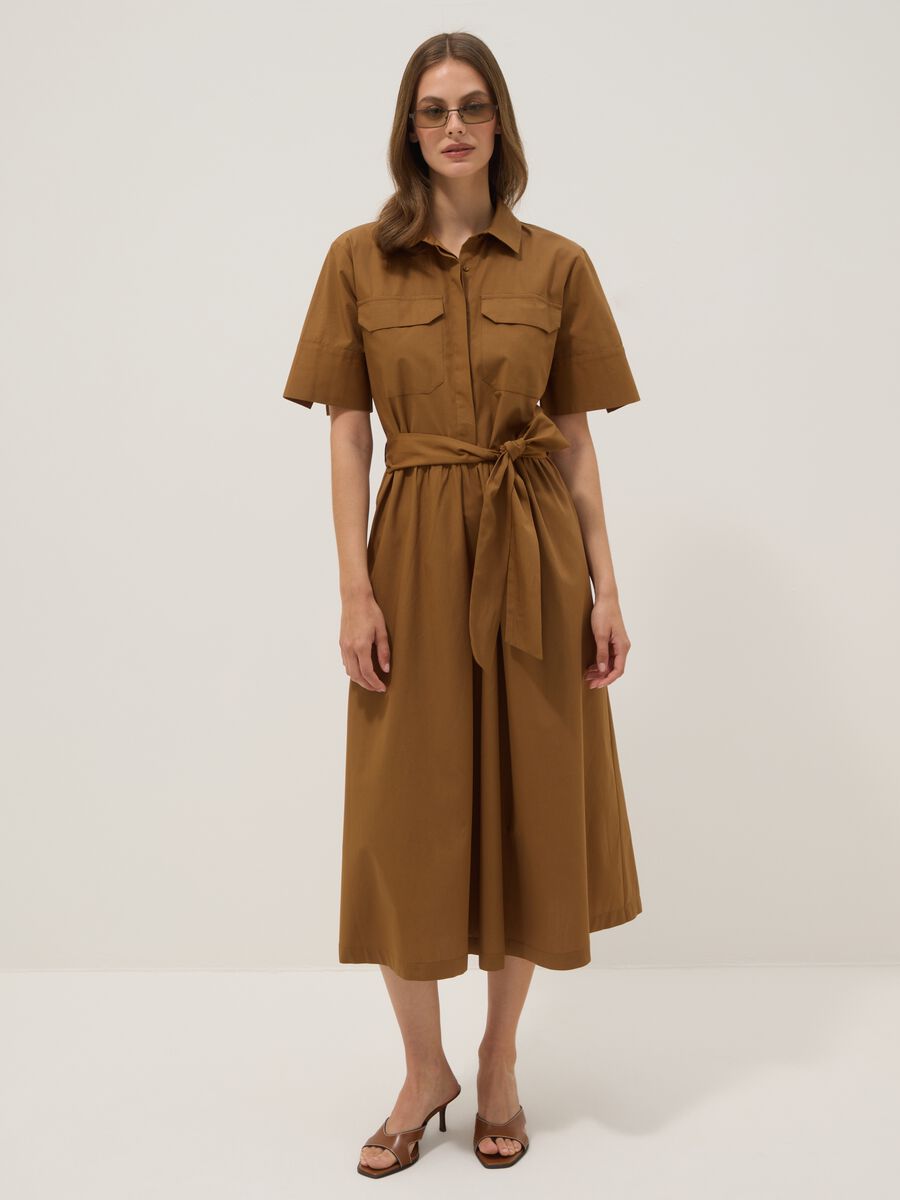 Brown pure cotton shirt dress, regular fit_1