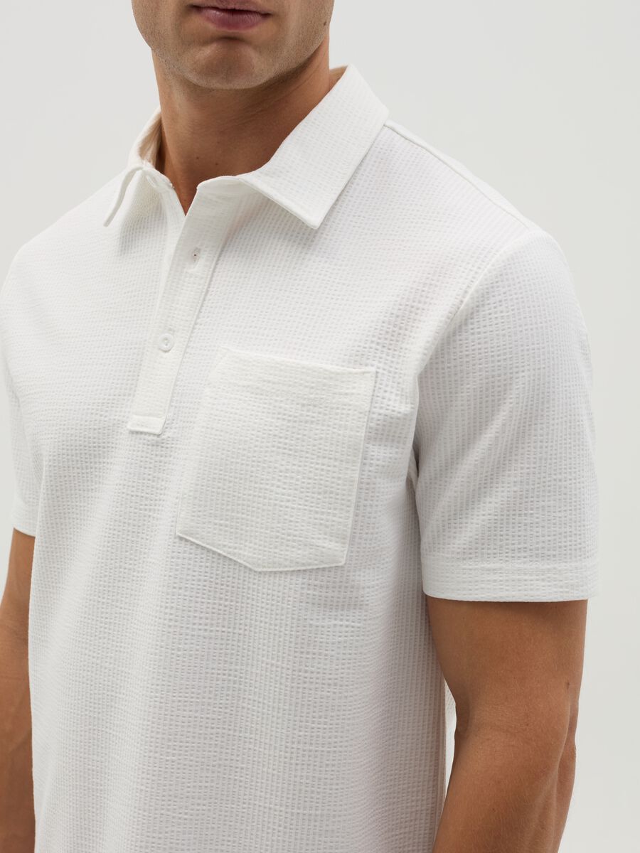 Waffle weave cotton polo shirt with pocket_3
