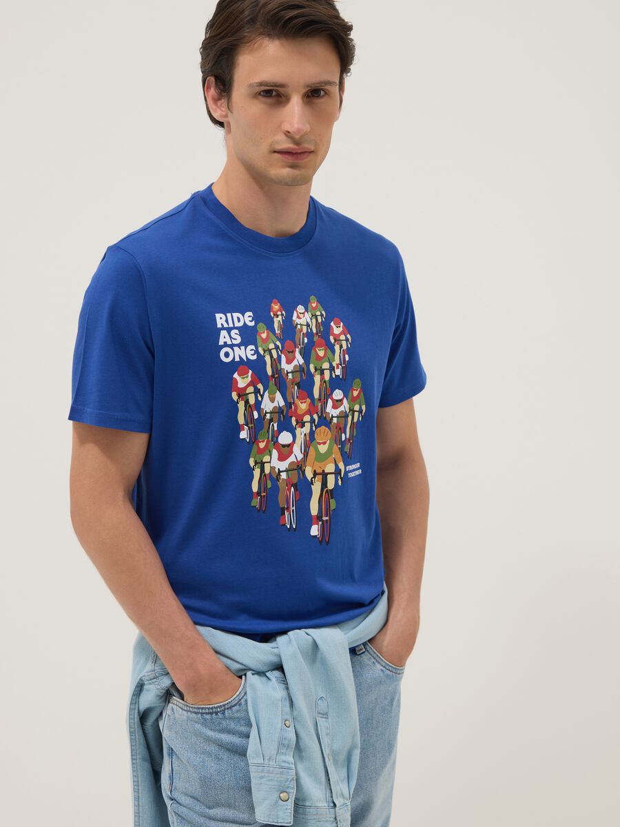 Blue pure cotton T-shirt with print, regular fit_0